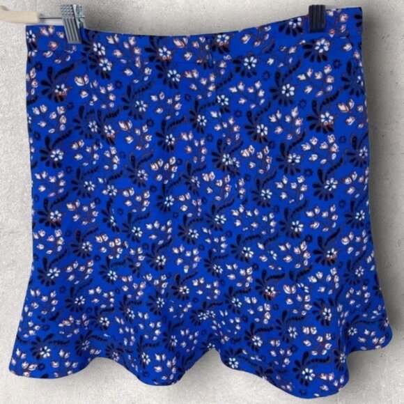 J Crew Bandana Print Flutter Mini Skirt Vintage Scarf Blue Size 2 Bohemian Boho - Picture 3 of 9